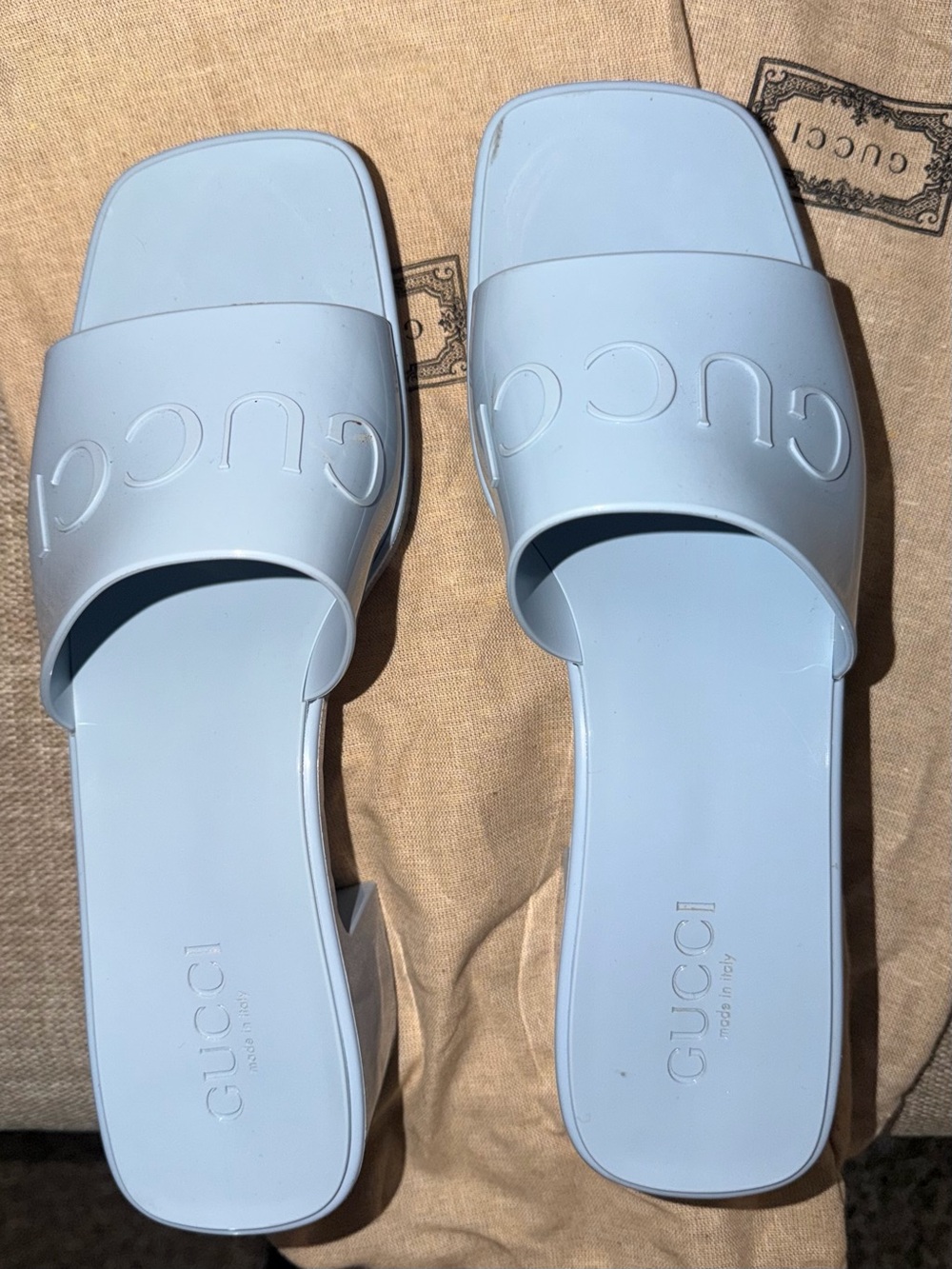 Gucci Light Blue Rubber Slide Mules